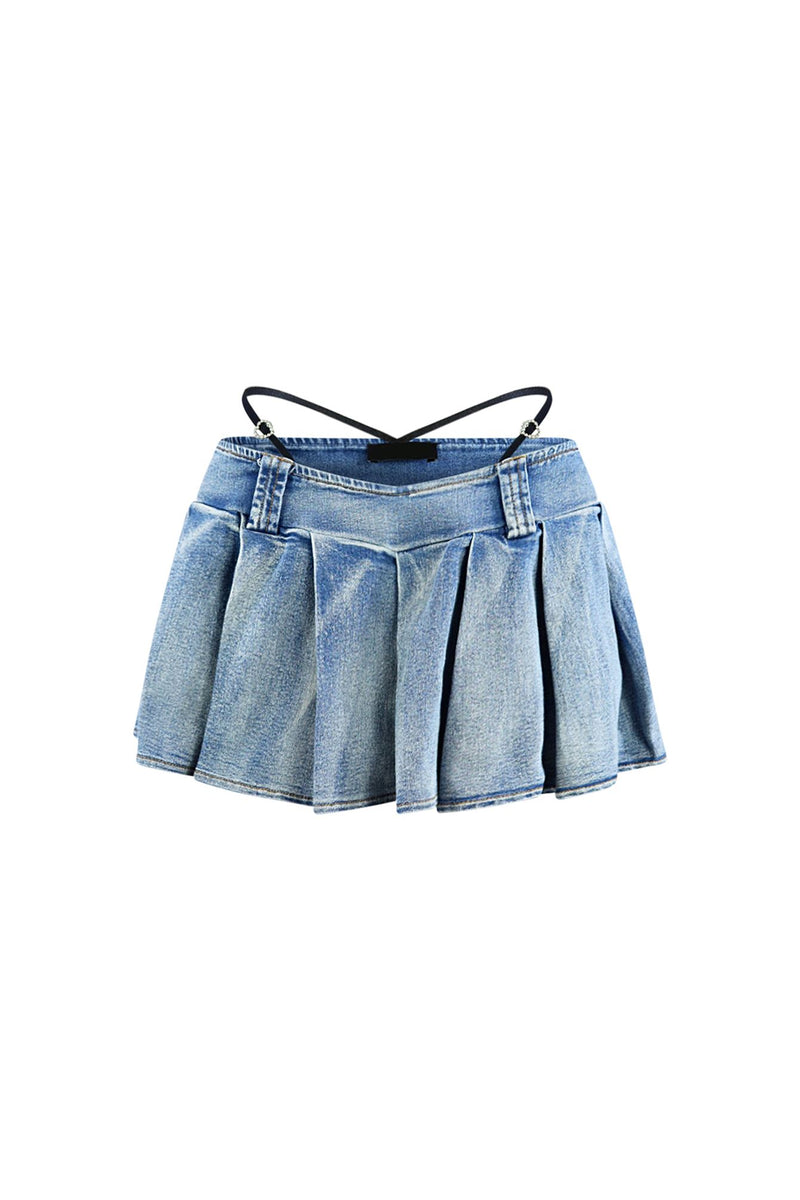 Shallow Denim Pleated Mini Skirt EDGE