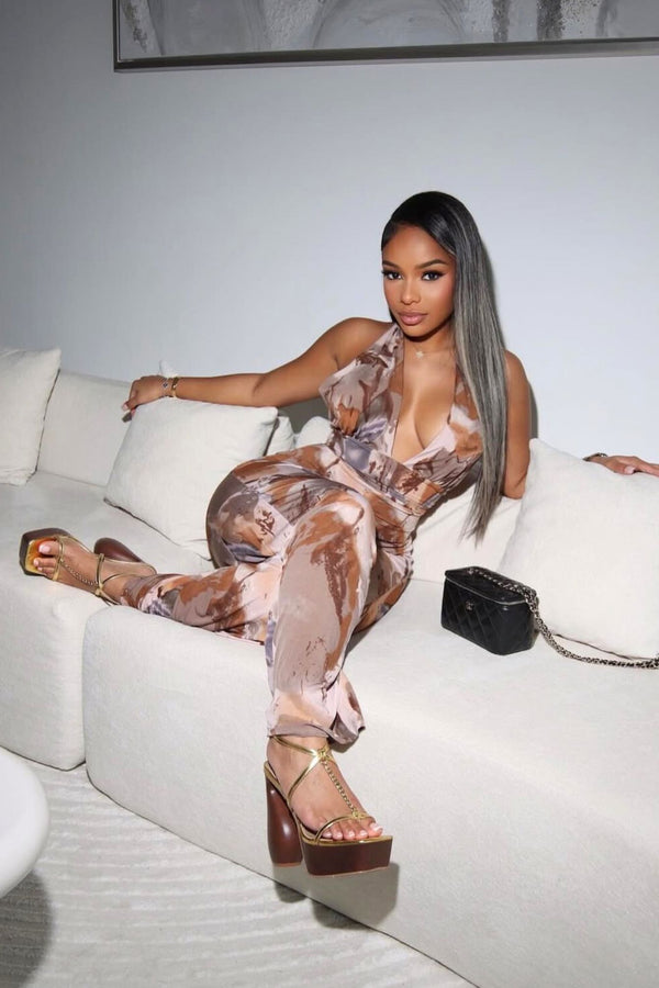 Organic Matter Print Halter Jumpsuit