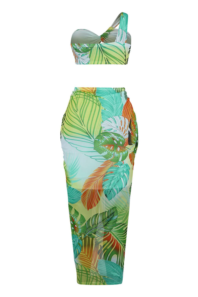 April Print One Shoulder Top & Midi Skirt SET matching sets EDGE 
