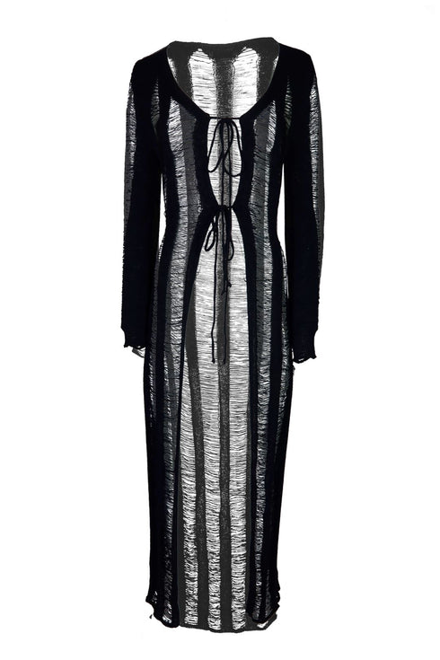 Private Island Distressed Maxi Cardigan Cover Up - Black - EDGEbyKS