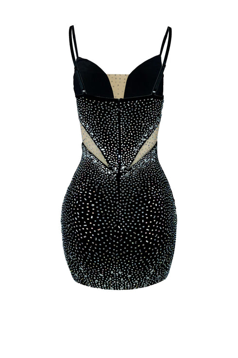 Rare Cut Rhinestone Mesh Mini Dress DRESS EDGE