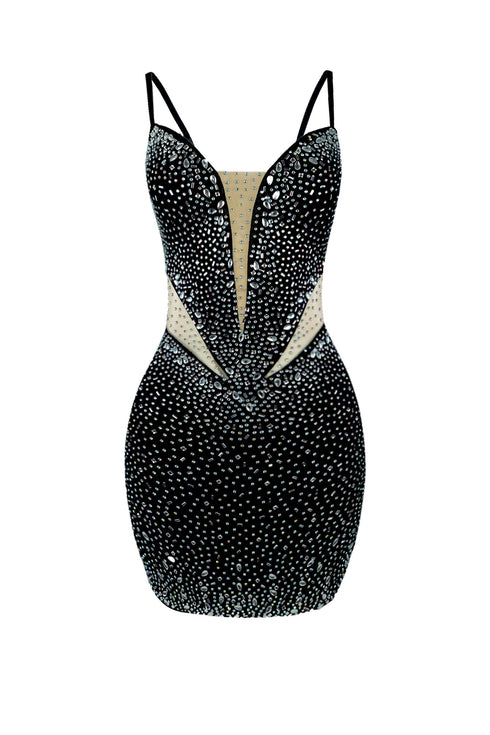 Rare Cut Rhinestone Mesh Mini Dress DRESS EDGE