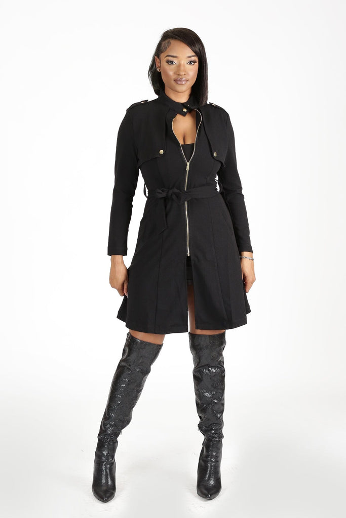 After You Fall Mock collar Pleated Jacket Dress - Black - KNOWSTYLE - EDGE - EDGEONLINESTORE