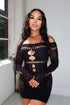 Sabrina Hallow Out Off Shoulder Long Sleeve Dress - Black - EDGEbyKS