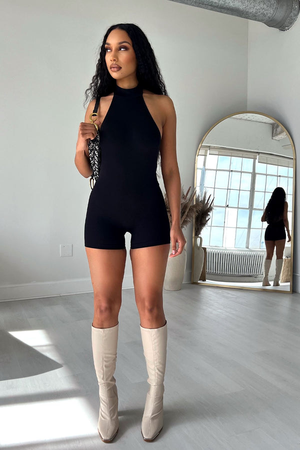 Soft Smooth Open Back Romper - Black - EDGEbyKS