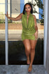 Talk Flirty Metallic Foil Halter Dress Dress EDGE Small Moss Green