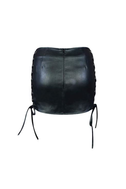 Risky Side Lace Up Vegan Leather Mini Skirt SKIRT EDGE