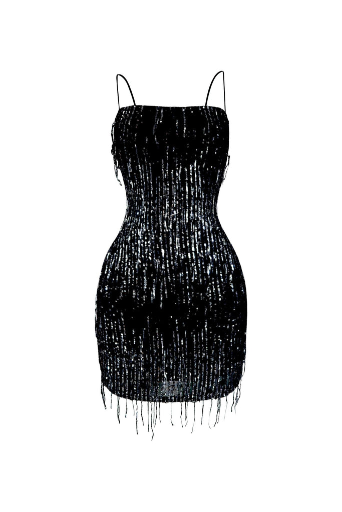 Attractive Sequin Fringe Mini Dress DRESS EDGE Small Black 