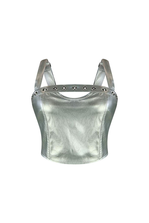 Mars Shiny PU Eyelet Crop Top Crop Top EDGE Small Silver