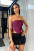 Primrose Floral Lace Up Tube Bustier Top - Fuchsia - EDGEbyKS