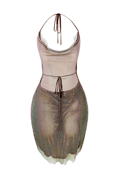 All Nighter Rhinestone Fishnet Halter Dress DRESS EDGE