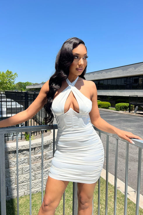 Mykonos Satin Dress - Off White - KNOWSTYLE - EDGE - EDGEONLINESTORE