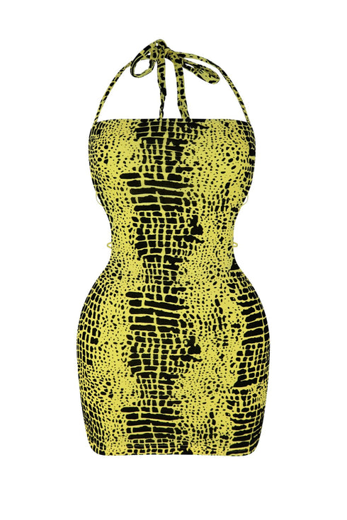 Bad Girl Burnout Pattern Back Strappy Mini Dress Dress EDGE Small Yellow