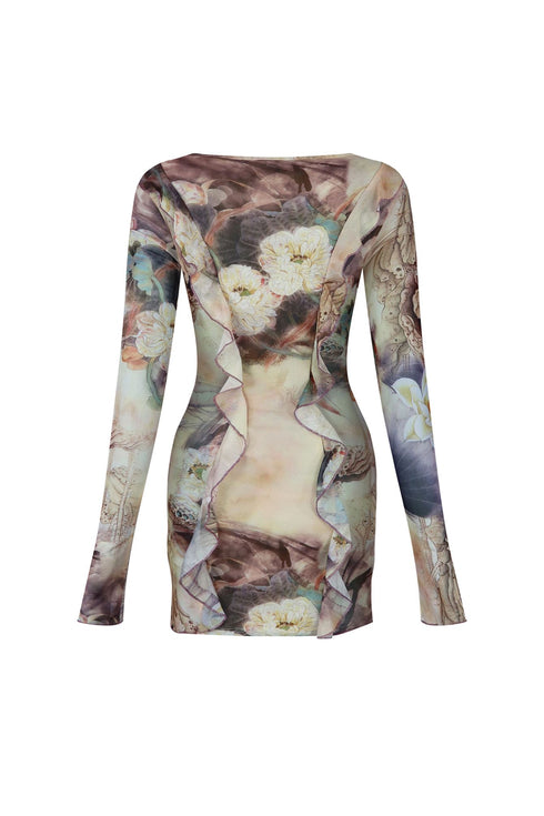 She's Here Ruffle Print Mesh Dress Dresses EDGE