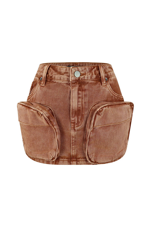 Maggie Denim Cargo Mini Skirt SKIRT EDGE Small Rust