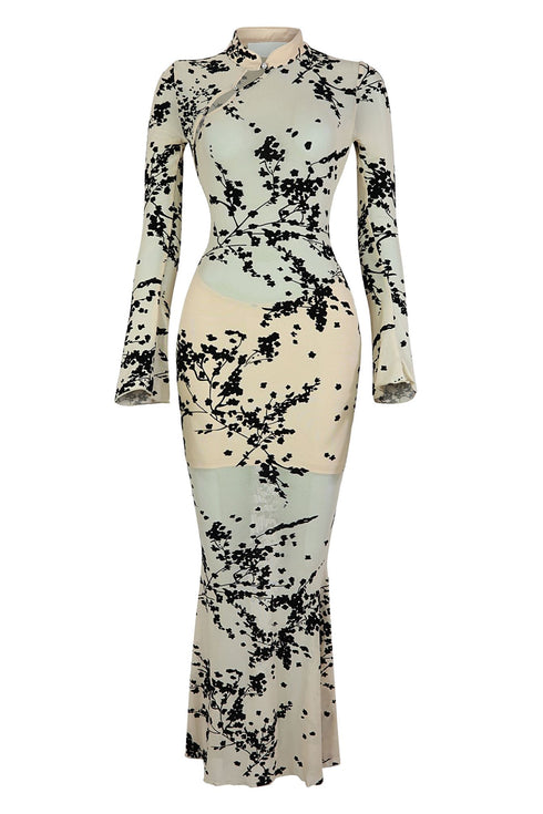 Curious Velvet Burnout Mesh Maxi Dress Dresses EDGE Small Beige