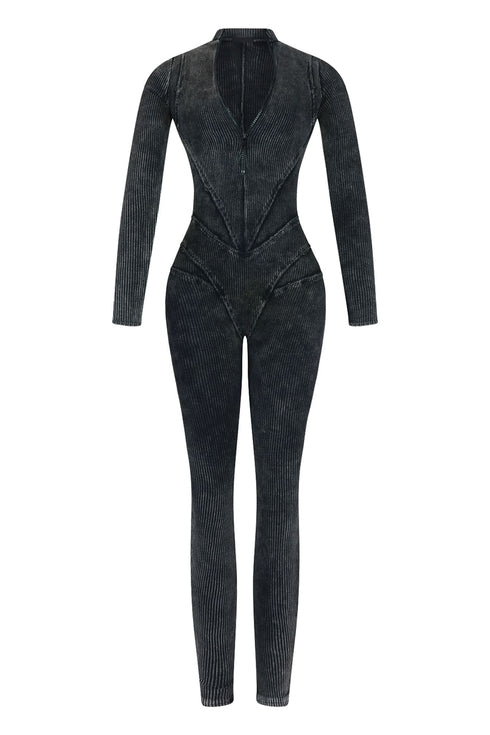 Fallon Mineral Washed Stitch Out Jumpsuit Rompers + Jumpsuits EDGE Small Charcoal