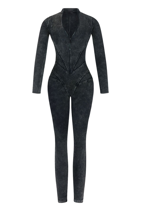 Fallon Mineral Washed Stitch Out Jumpsuit Rompers + Jumpsuits EDGE Small Charcoal