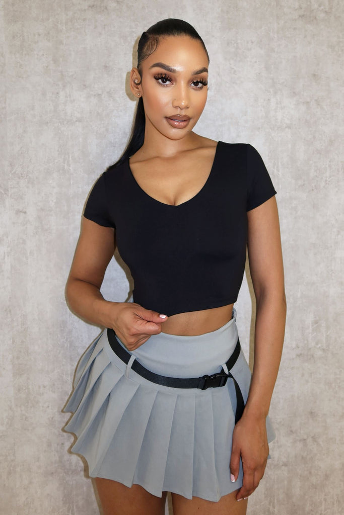 About It V Neck Short Sleeve Crop Top Top EDGE Small Black 