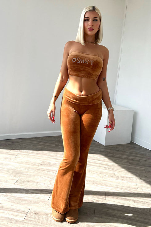 Girls Girl Velour Top & Low Rise Pants SET matching sets EDGE Small Caramel