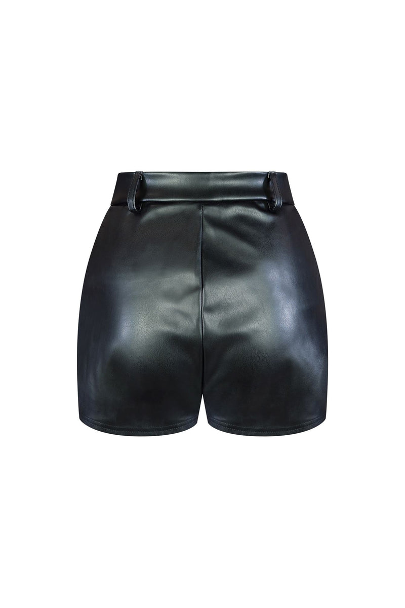 Elastic Waistband Faux Leather Shorts