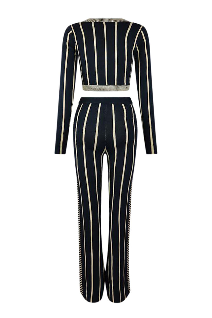 Striped Knit Crop Top & Wide Leg Pants SET matching sets EDGE 