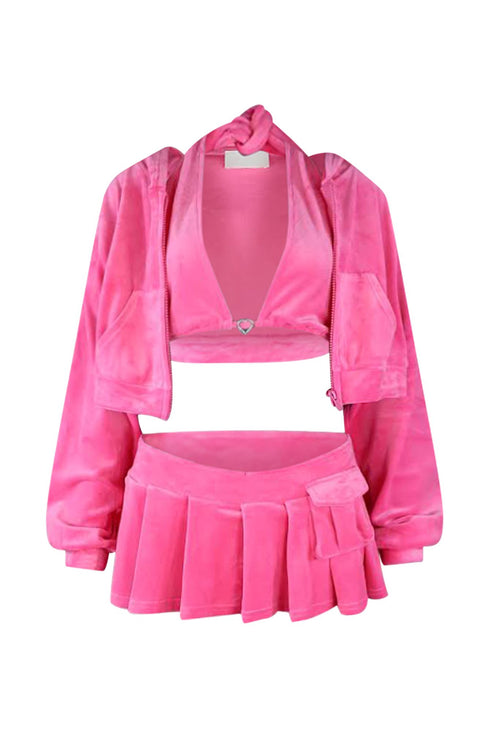 Cutie Pie Velour 3 Piece SET matching sets EDGE Small Fuchsia