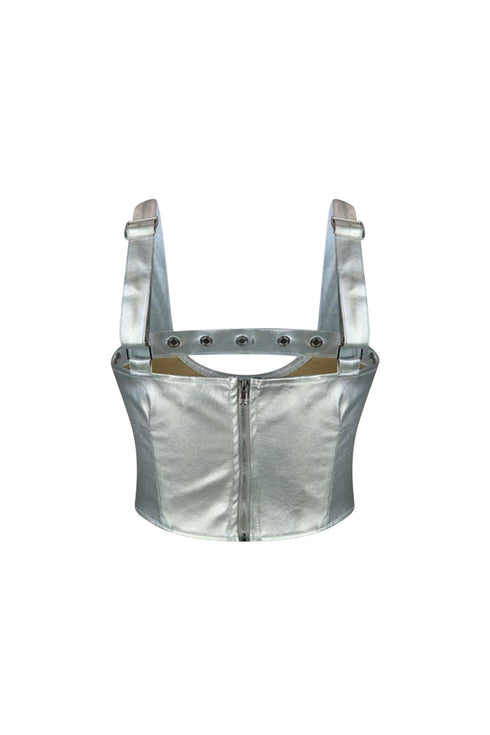 Mars Shiny PU Eyelet Crop Top Crop Top EDGE