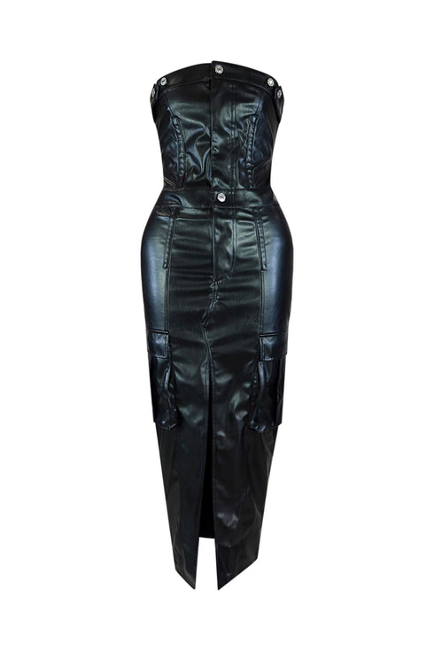 Troubled Faux Leather Tube Dress Dresses EDGE Small Black