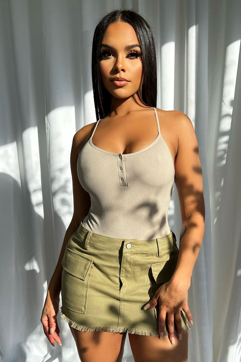 Gigi Mid Rise Cargo Skirt - Olive - EDGEbyKS