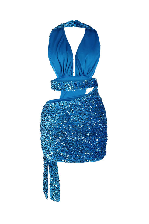 Indigo Halter Sequin Mini Dress Dresses EDGE