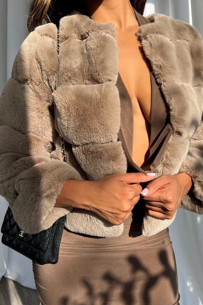 Park Avenue Soft Faux Fur Coat - Taupe - EDGEbyKS
