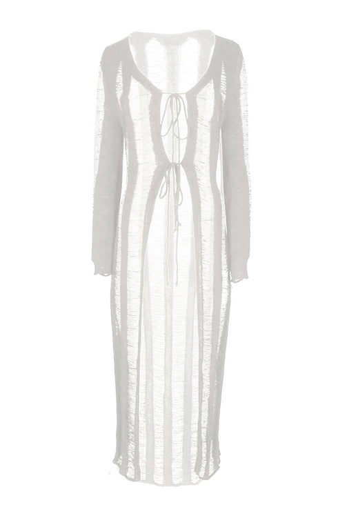 Private Island Distressed Maxi Cardigan Cover Up - Oatmeal - EDGEbyKS