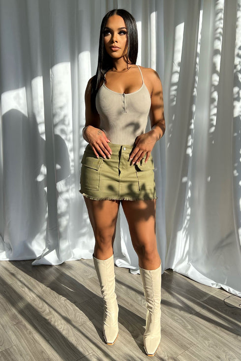 Gigi Mid Rise Cargo Skirt - Olive - EDGEbyKS