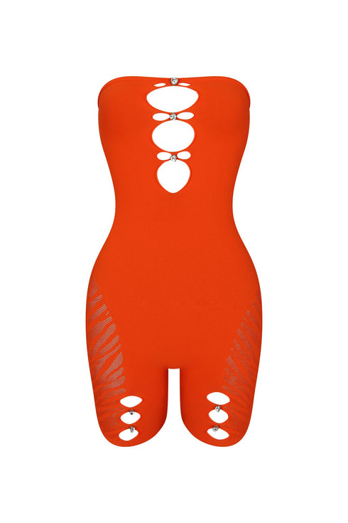 Celina Hallow Out Seamless Tube Romper Rompers + Jumpsuits EDGE One Tangerine Tango