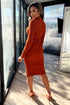 Cider Ribbed Long Sleeve Midi Dress - Rust - EDGEbyKS