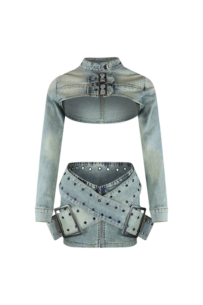 Toxic Buckle Crop Jacket & Buckle Skirt SET matching sets EDGE 