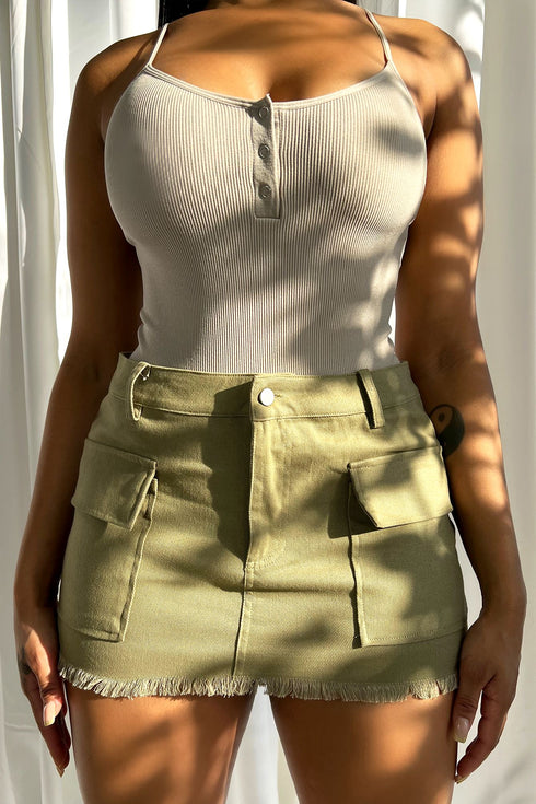 Gigi Mid Rise Cargo Skirt - Olive - EDGEbyKS