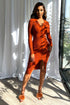 Cider Ribbed Long Sleeve Midi Dress - Rust - EDGEbyKS