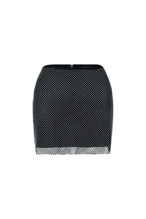 Well Known Rhinestone Fishnet Skirt SKIRT EDGE Small Black