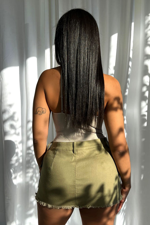 Gigi Mid Rise Cargo Skirt - Olive - EDGEbyKS