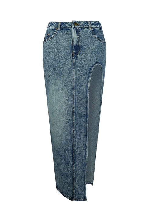 City Girl Denim Slit Skirt SKIRT EDGE Small Medium Stone