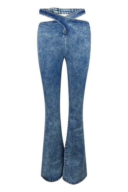 You Make Me Special Washed Waist Cross Detail Denim Pants jeans EDGE Small Denim