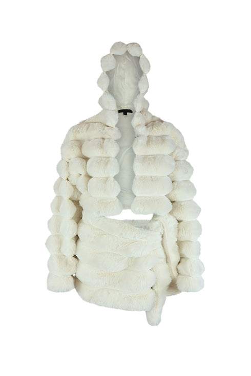 Michelin Faux Fur Coat & Skirt SET matching sets EDGE Small Ivory