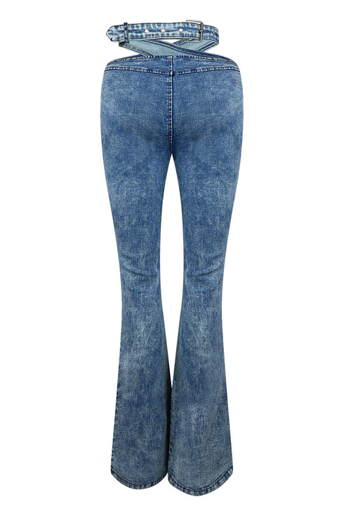 You Make Me Special Washed Waist Cross Detail Denim Pants jeans EDGE