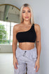 On Repeat Basic Baby Ribbed One Shoulder Top - Black - EDGEbyKS