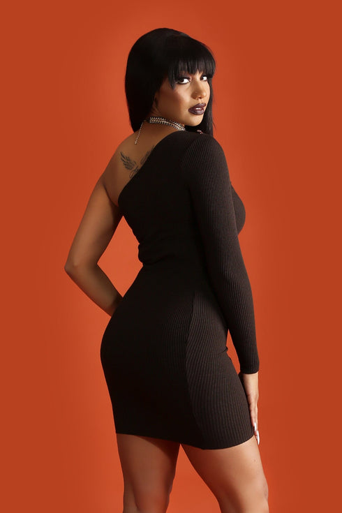 In Your Ocean One Off The Shoulder Zipper Bodycon Mini Dress - Brown - KNOWSTYLE - EDGE - EDGEONLINESTORE