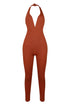 Rachel Wired Halter Neck Skinny Jumpsuit Rompers + Jumpsuits EDGE Small Rust
