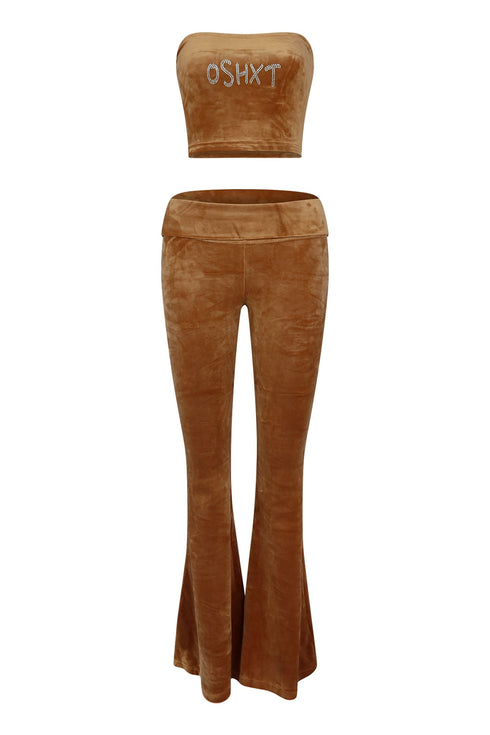 Girls Girl Velour Top & Low Rise Pants SET matching sets EDGE Small Caramel