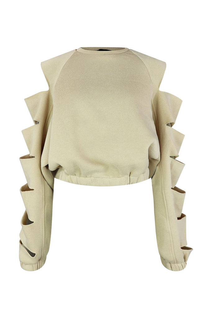 This Is Me Cutout Long Sleeve Top Top EDGE Small Sand 